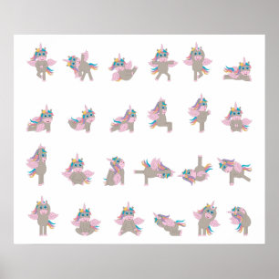 Unicorn Yoga Poses Patroonontwerp Poster