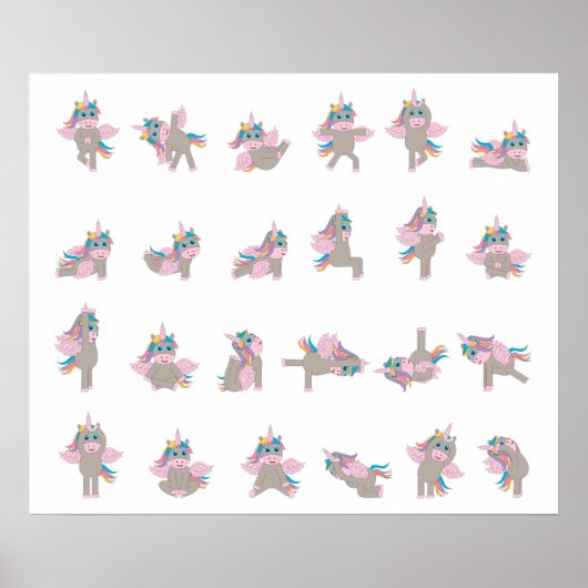 Unicorn Yoga Poses Patroonontwerp Poster (Voorkant)