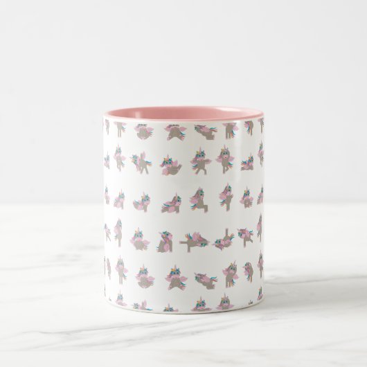 Unicorn Yoga Poses Patroonontwerp Tweekleurige Koffiemok (Center)