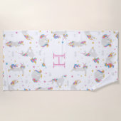 Unicorn yoga white whimsical monogram strandlaken (Voorkant)