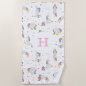 Unicorn yoga white whimsical monogram strandlaken (Voorkant)