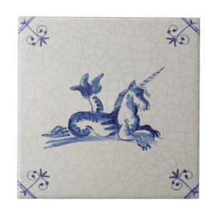 Unicorn Zee Creature Delft Blue 17th Century Repro Tegeltje