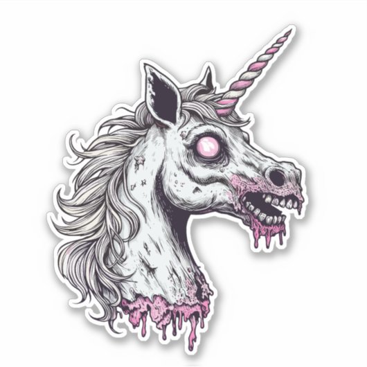Unicorn Zombie Head Sticker (Voorkant)