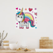 Unicornio y Corazones Poster (Keuken)