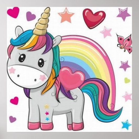 Unicornio y Corazones Poster (Voorkant)