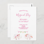 Unicorns 1e verjaardagsfeestje meisjesuitnodiging briefkaart (Voorkant / Achterkant)