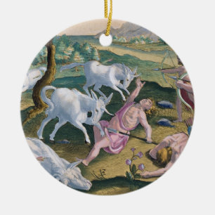 Unicorns aan de banken van de Indus, gejaagd door Keramisch Ornament