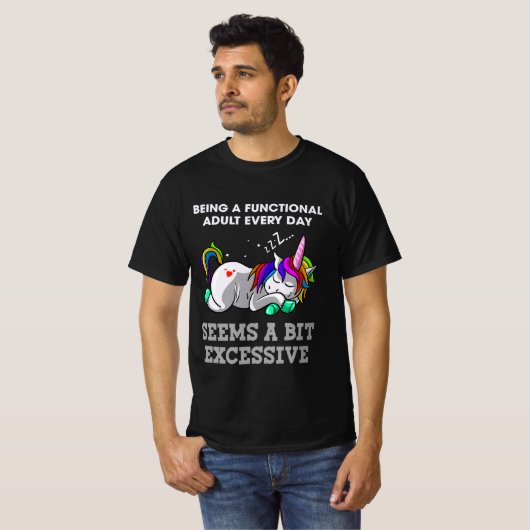 Unicorns als functionele volwassene t-shirt (Voorkant volledig)