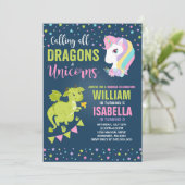 Unicorns and Dragons Birthday Invitation Magical Kaart (Staand voorkant)