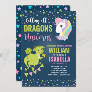 Unicorns and Dragons Birthday Invitation Magical Kaart