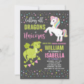 Unicorns and Dragons Birthday Invitation Magical Kaart (Voorkant)