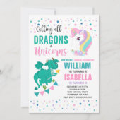 Unicorns and Dragons Birthday Invitation Magical Kaart (Voorkant)