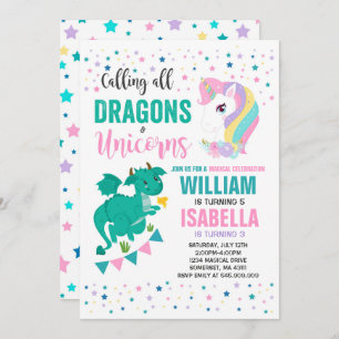 Unicorns and Dragons Birthday Invitation Magical Kaart