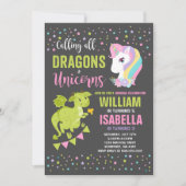 Unicorns and Dragons Birthday Invitation Magical Kaart (Voorkant)