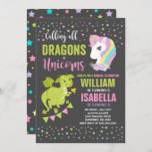 Unicorns and Dragons Birthday Invitation Magical Kaart (Voorkant / Achterkant)