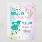 Unicorns and Dragons Birthday Invitation Magical Kaart (Voorkant)
