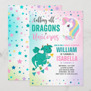Unicorns and Dragons Birthday Invitation Magical Kaart
