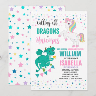 Unicorns and Dragons Birthday Invitation Magical Kaart