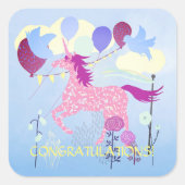 Unicorn's Birthday Party Vierkante Sticker (Voorkant)