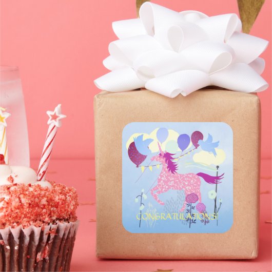 Unicorn's Birthday Party Vierkante Sticker (Feest)