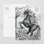 Unicorns Black Unicorn Black & White Tekening Briefkaart (Voorkant / Achterkant)
