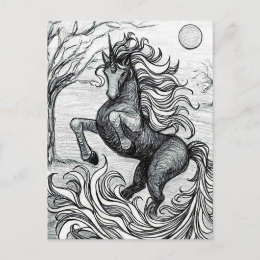 Unicorns Black Unicorn Black & White Tekening Briefkaart (Voorkant)