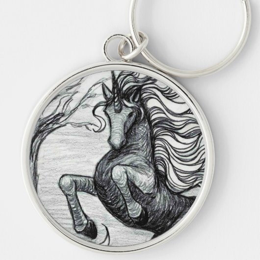Unicorns Black Unicorn Black & White Tekening Sleutelhanger (Voorkant)