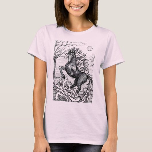 Unicorns Black Unicorn Black & White Tekening T-shirt (Voorkant)