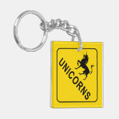 Unicorns Crossing Road Sign Sleutelhanger (Voorkant Links)