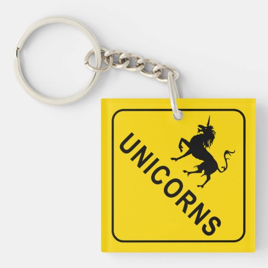 Unicorns Crossing Road Sign Sleutelhanger (Voorkant)