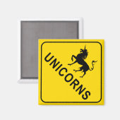 Unicorns Crossing Warning Sign Square Magnet (Voorkant / Achterkant)