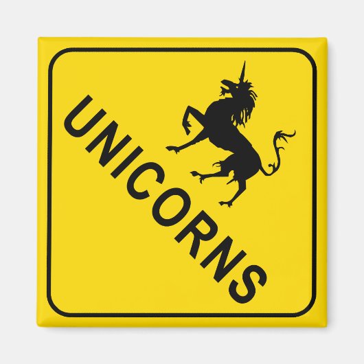 Unicorns Crossing Warning Sign Square Magnet (Voorkant)