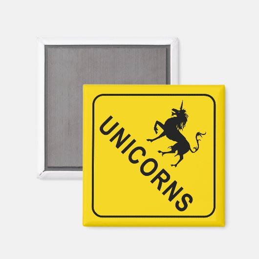 Unicorns crossing, Yellow Warning Road Sign Magneet (Voorkant / Achterkant)
