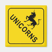 Unicorns crossing, Yellow Warning Road Sign Magneet (Voorkant)