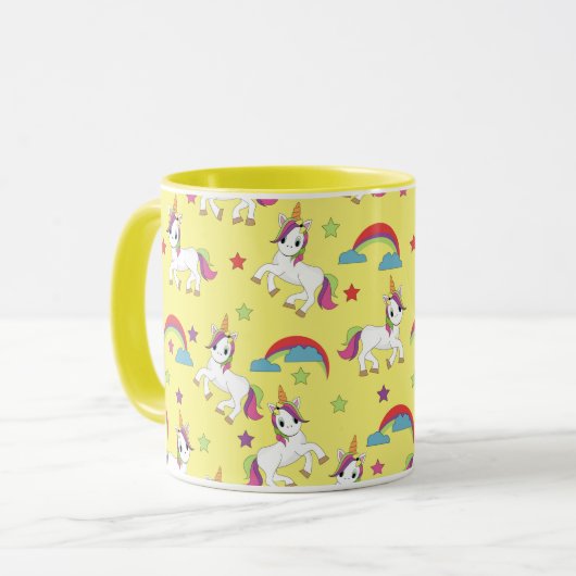 Unicorns Cute Yellow Mok (Voorkant links)