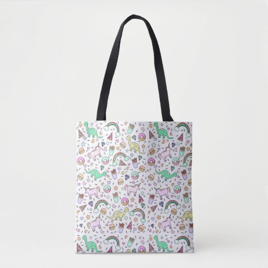 Unicorns, Dinos, Rainbows All-Over-Print Canvas ta Tote Bag (Voorkant)