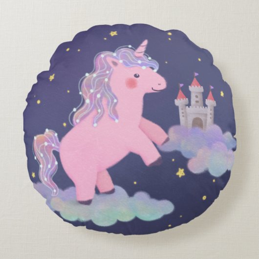 Unicorn's Dream Fantasy Illustratie Rond Kussen (Voorkant)