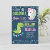 Unicorns en dinosauriërs op zaterdag kaart (Staand voorkant)