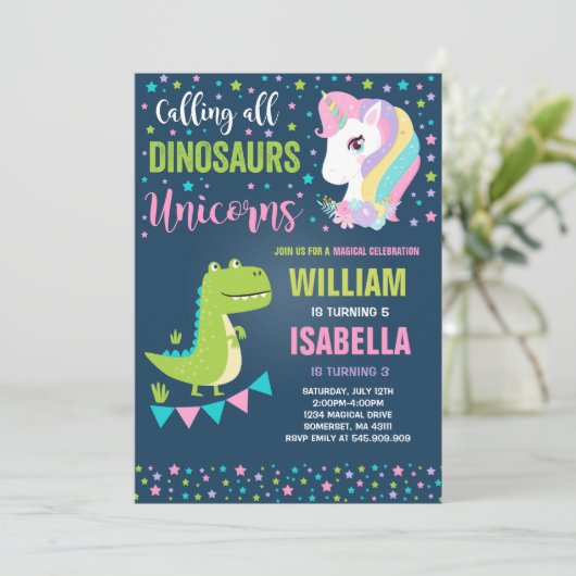 Unicorns en dinosauriërs op zaterdag kaart (Staand voorkant)