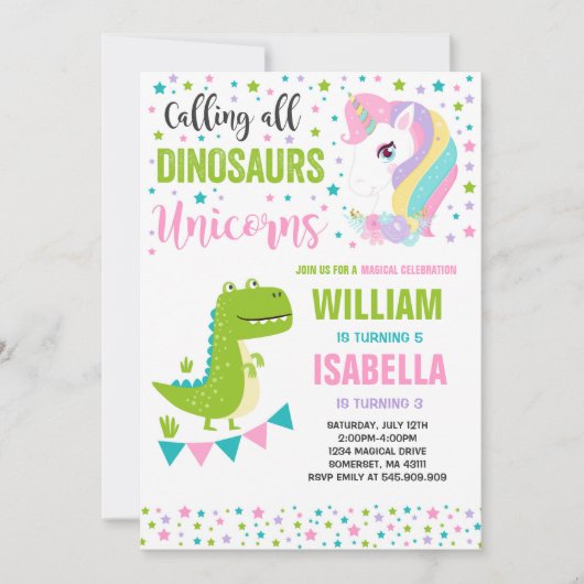 Unicorns en dinosauriërs op zaterdag kaart (Voorkant)