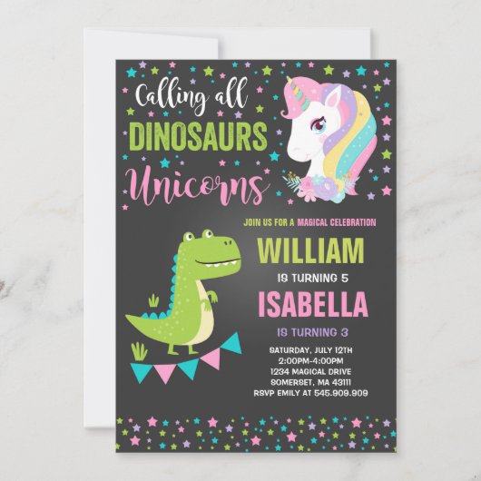 Unicorns en dinosauriërs op zaterdag kaart (Voorkant)