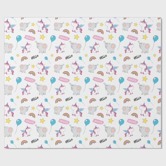 Unicorns en olifanten cadeaupapier (Vlak)