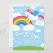 Unicorns en Rainbow 1st Birthday Cute Invitations Kaart (Voorkant)