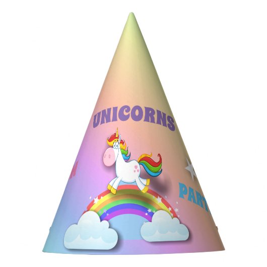 Unicorns en Rainbow Verjaardagsfeest Pet Feesthoedjes (Voorkant)