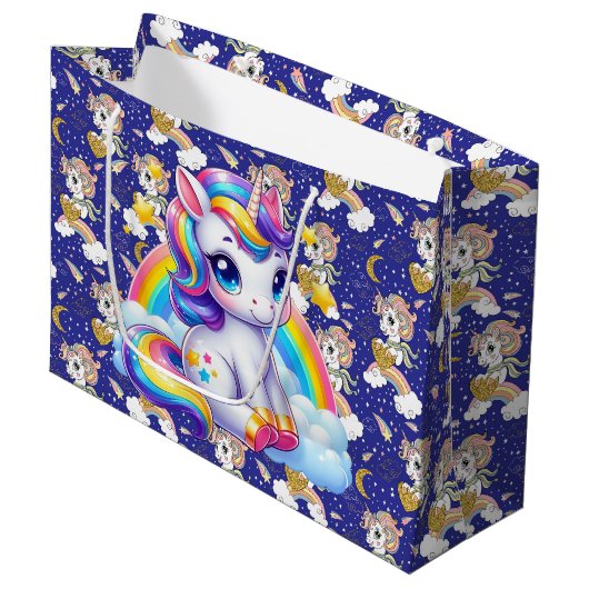 Unicorns en regenbogen groot cadeauzakje (Voorkant Gekanteld)
