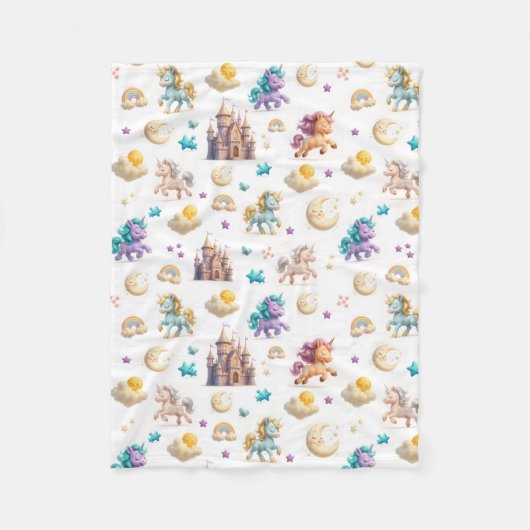 Unicorns & Fairytale Castle - Fantasy Kids Bedding Fleece Deken (Voorkant)