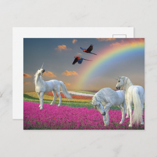 Unicorns Fantasy Rainbow Bloemenlandschap Briefkaart (Voorkant / Achterkant)