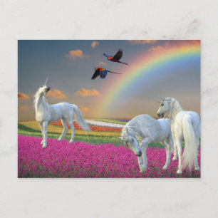Unicorns Fantasy Rainbow Bloemenlandschap Briefkaart