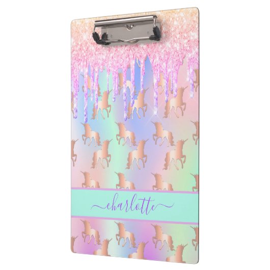 Unicorns glitter roze iridescent roos goudregenboo klembord (Links)