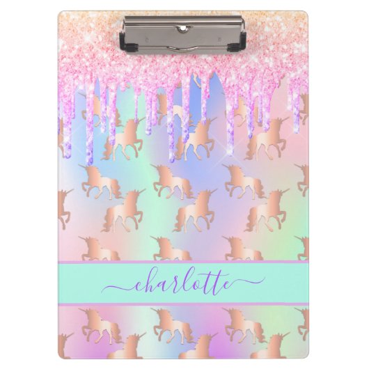 Unicorns glitter roze iridescent roos goudregenboo klembord (Voorkant)